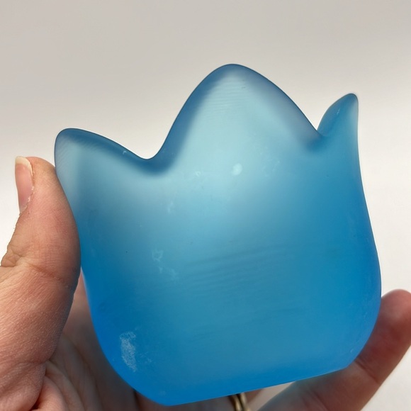 Vtg Iittala Tulip Frosted Glass Votive Tealight Candle Holder Collectible Blue - Picture 6 of 11